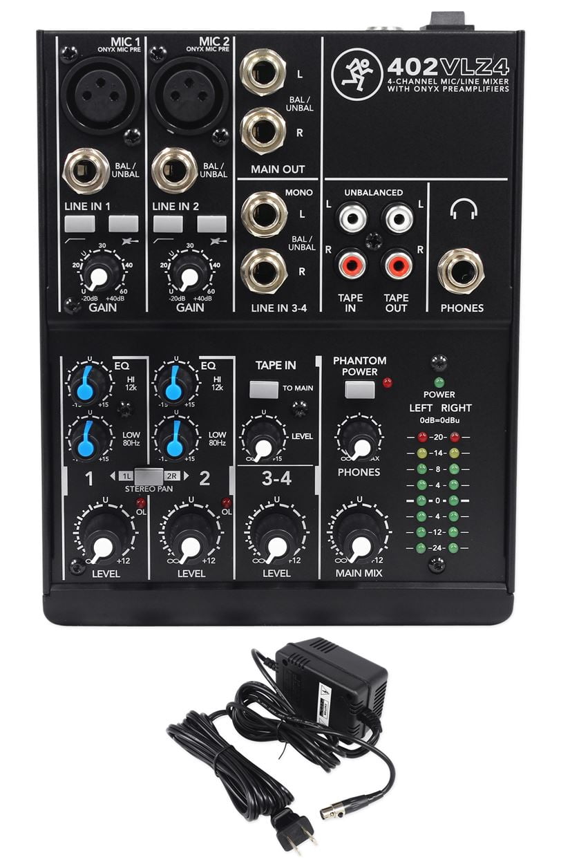 New Mackie 402VLZ4 4-channel Compact Analog Low-Noise Mixer + (2) XLR Cables