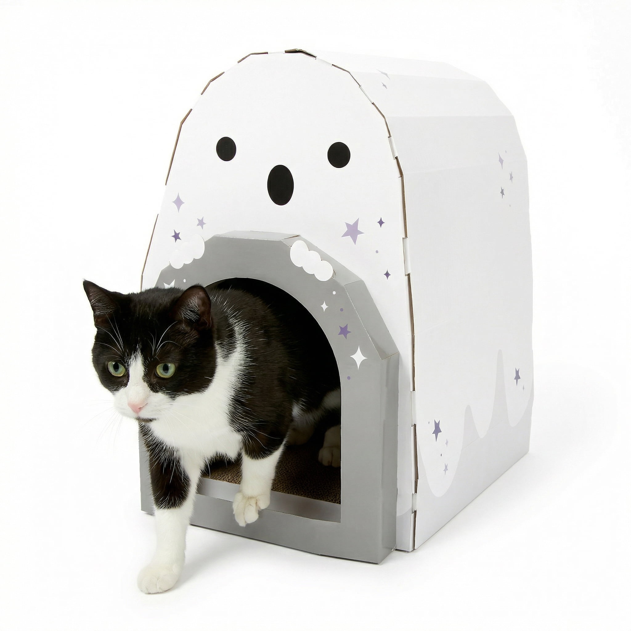 Kitty City Halloween Ghost Indoor Cat Scratcher House, White, One Size