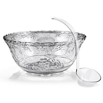 Premium Plastic Punch Bowl with Ladle, Fancy Disposable Punch Bowls for Parties, Holidays, Schools, Halloween, and More, Quality Glass Like Appearance, Large Punch Bowl with Ladle Set