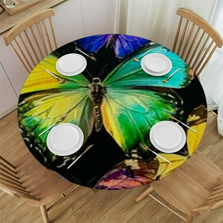 

Patifu Butterflies Round Tablecloth - Stain-Resistant & Washable Ideal for Indoor and Outdoor Events - 100% Polyester Fiber Single-Sided Printing with Elastic Edge 42 -46