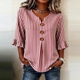 thumbnail image 6 of Hfnxid Women 3/4 Sleeve Shirts Loose Fit Ruffle Shirt Striped Button V Neck Blouses Solid Color Fall Clothes Red XXL, 6 of 6