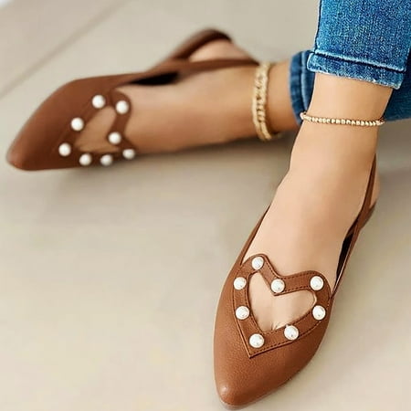 

WOXINDA Women Casual Love Pearl Elastic Band Flat Pointed Toe Sandals Single Shoes