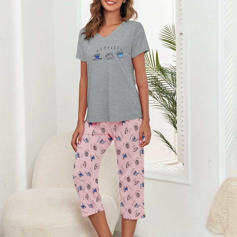 Zando Women's Large Cotton Pajama Set, Comfy Short Sleeve