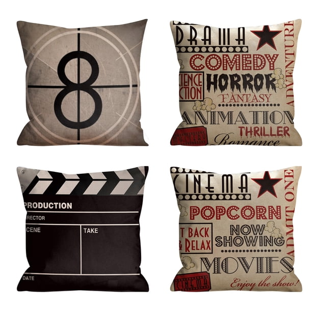 Fundas De Cojín Con Motivos Cinematográficos Diseño De Póster De Cine Fundas De Cojín Con Iconos Antiguos Fundas De Cojín Decorativas Para El Hogar 18 X 18 Pulgadas Paquete De 4 (Cine)