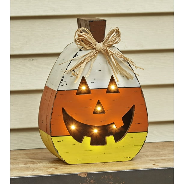 Lighted Candy Corn JackOLantern Novelty Halloween Porch Decoration