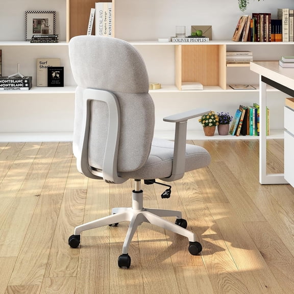 Office Chair, Home Office Desk Chairs with Armrest, Comfy Rolling Desk Chair with Wheels, Fabric Computer Chairs Adjustable Backward Tilt for Children/Kids, Beige