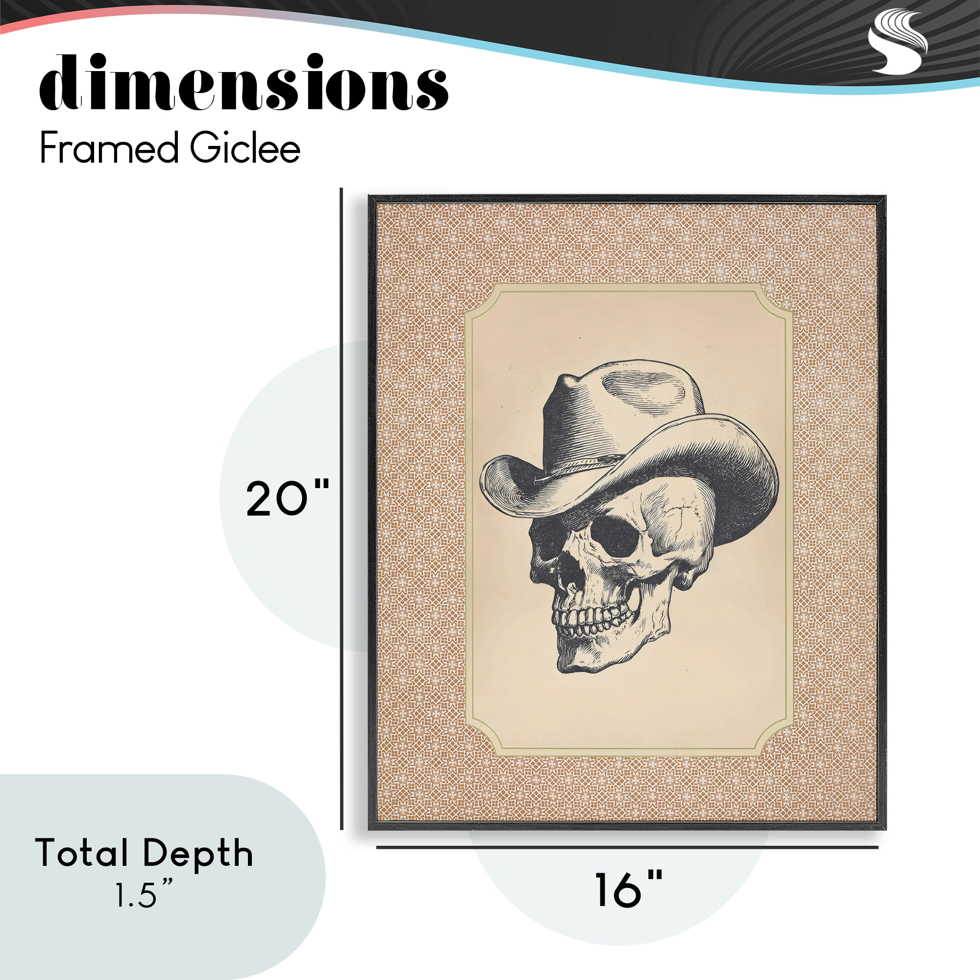 Vintage Cowboy Skull Black Framed Giclee Art, design by Arlington Prints