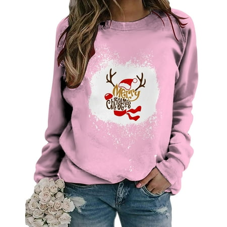 

Bospose Merry And Bright Christmas Shirt Girls O-Neck Shirt Long Sleeve Shirt Women Pink Bustier Top Women S Spring Autumn Print Sweater Top Lady Spring Sweatshirt Top Top/Shirt L
