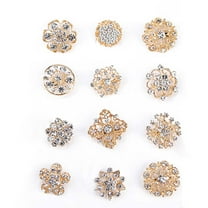 Yesbay 12Pcs Flower Hollow Shiny Rhinestone Wedding Bridal Scarf Brooch Pins Xmas Gift