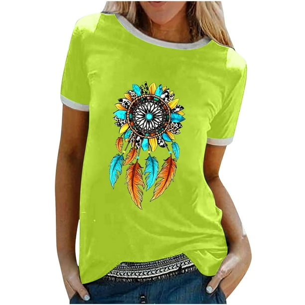 Camiseta holgada cómoda debajo de la cintura con cuello redondo y estampado elegante para mujer, blusa de manga corta, Tops informales OAVQHLG3B Store lin121212