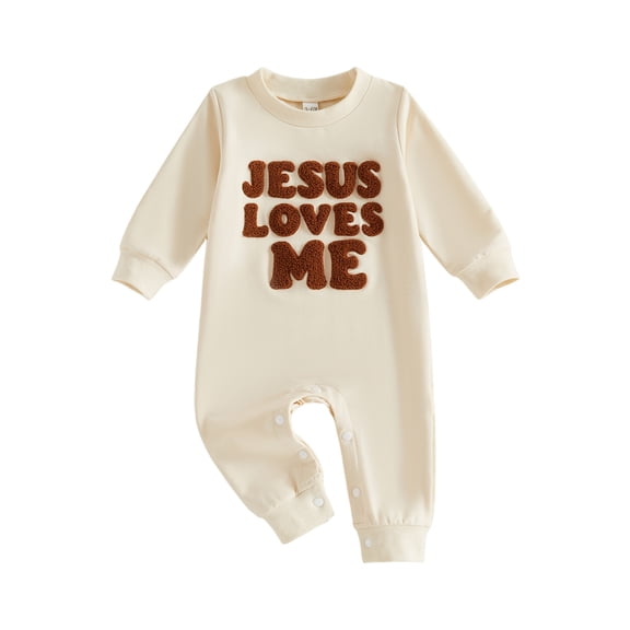 RUINIXCW Jesus Loves Me Newborn Baby Boy Girl Spring Fall Winter Outfit Romper Infant Christian Clothes Letter Embroidery Long Sleeve Jumpsuit