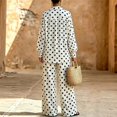 thumbnail image 4 of Szluipve Women Polka Dot 2 Piece Outfits Long Sleeve Button‑Down Shirt & Elastic Waist Wide Leg Pants Casual Beach Matching Set White M, 4 of 8