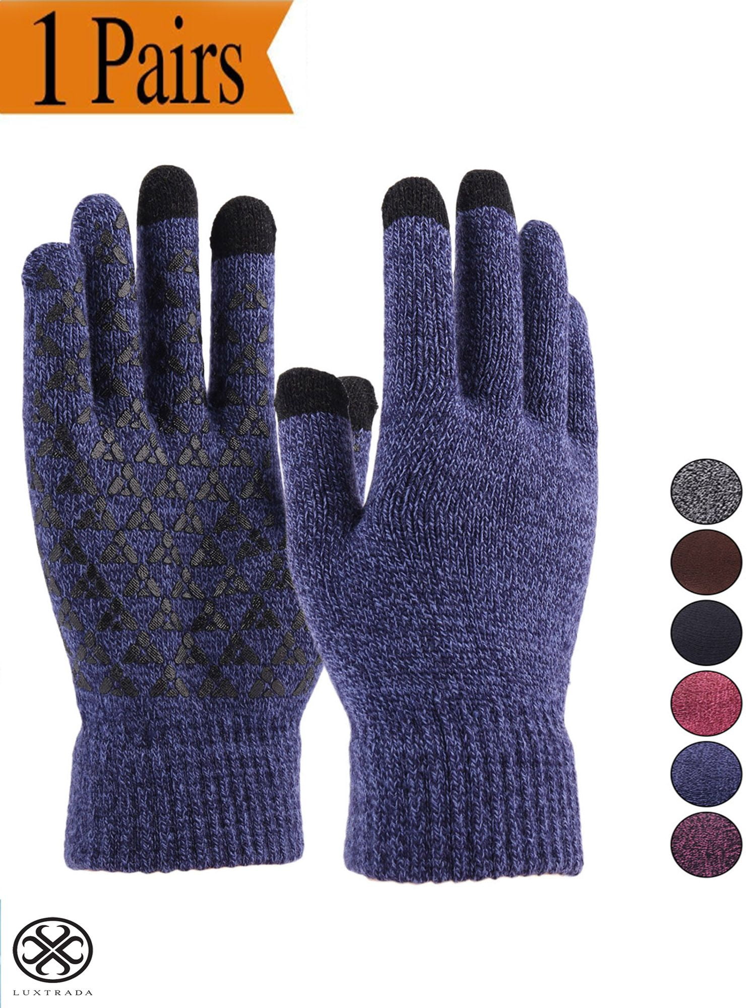 WOMENS LADIES DARK BLUE THERMAL KNITTED WINTER STRETCH GLOVES NEW 