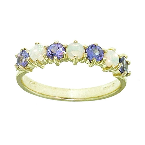 LBG 14k Yellow Gold Real Genuine Opal & Tanzanite Womans Eternity Band Ring - Size 10