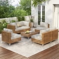 thumbnail image 2 of 7pcs Luxury Patio Furniture Set, Outdoor Sectional Conversation Sofa Set with Beige Thick Cushions, Tempered Glass Coffee Table, Modular Outdoor Couch for Porch, Backyard, Poolside & Garden, 2 of 9