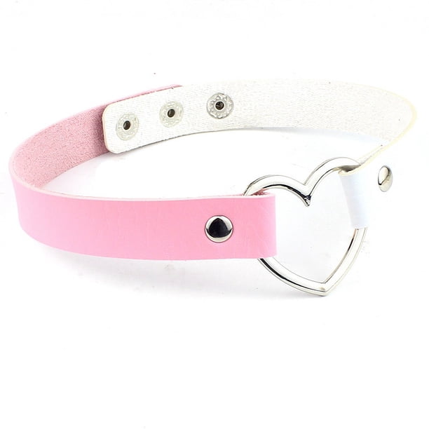 Collar con forma de corazón de melocotón de cuero sintético negro para mujer, estilo japonés, estilo punk, estilo harajuku, para discoteca, para chica suave