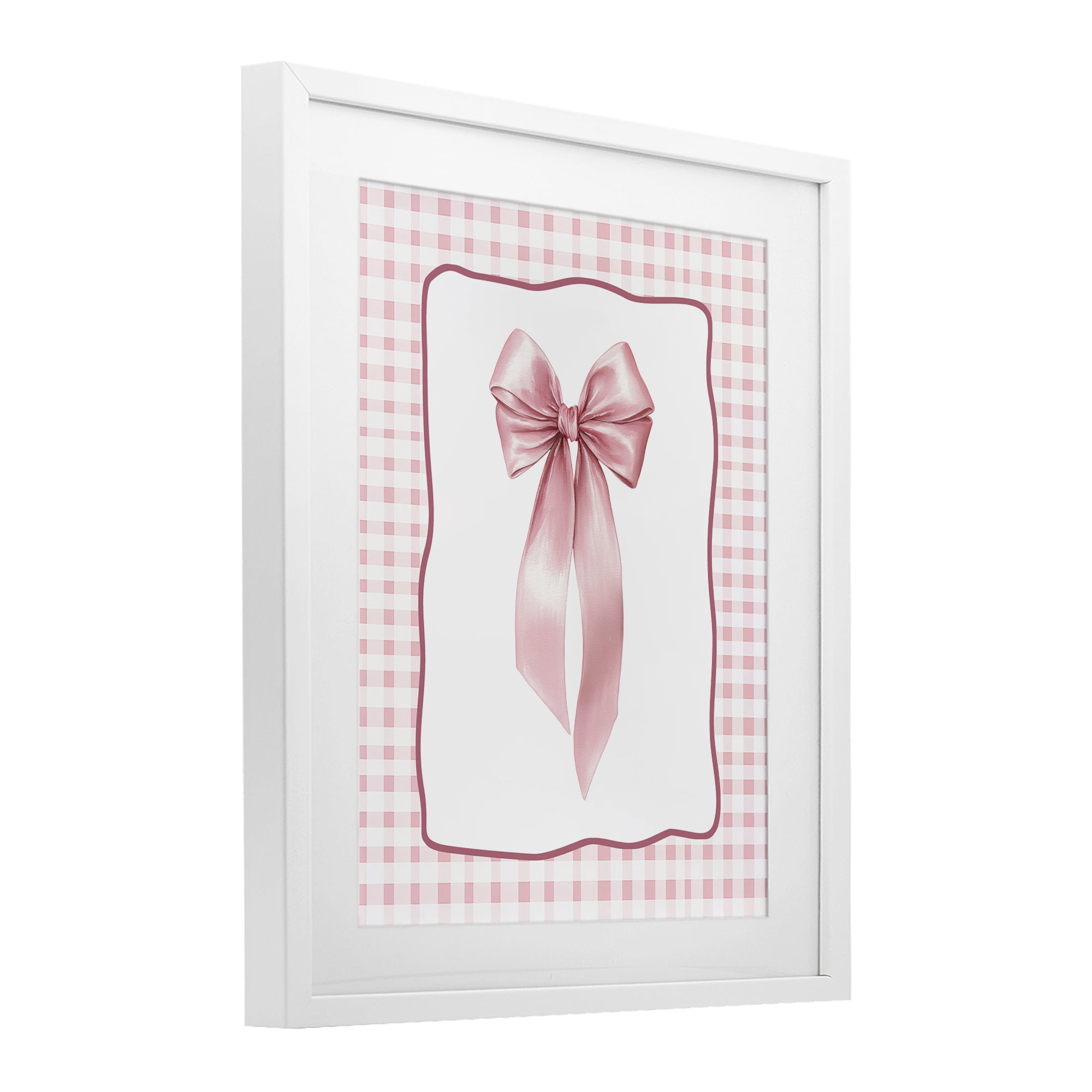 Stupell Industries Pink Gingham Ribbon White Framed Print Under Glass, design by Christine Simpson Art