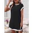 thumbnail image 4 of Women'S Casual Spring Summer Dresses Fashion Cap Sleeve Color Block Crewneck Shif Mini Dress Black & Gray M, 4 of 8