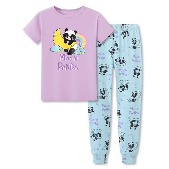 Topgal Girls 2-Pieces Cotton Pajamas Set Panda Nightwear Crewneck Short Sleeve Summer Snug-fit Jammie Set Size 12