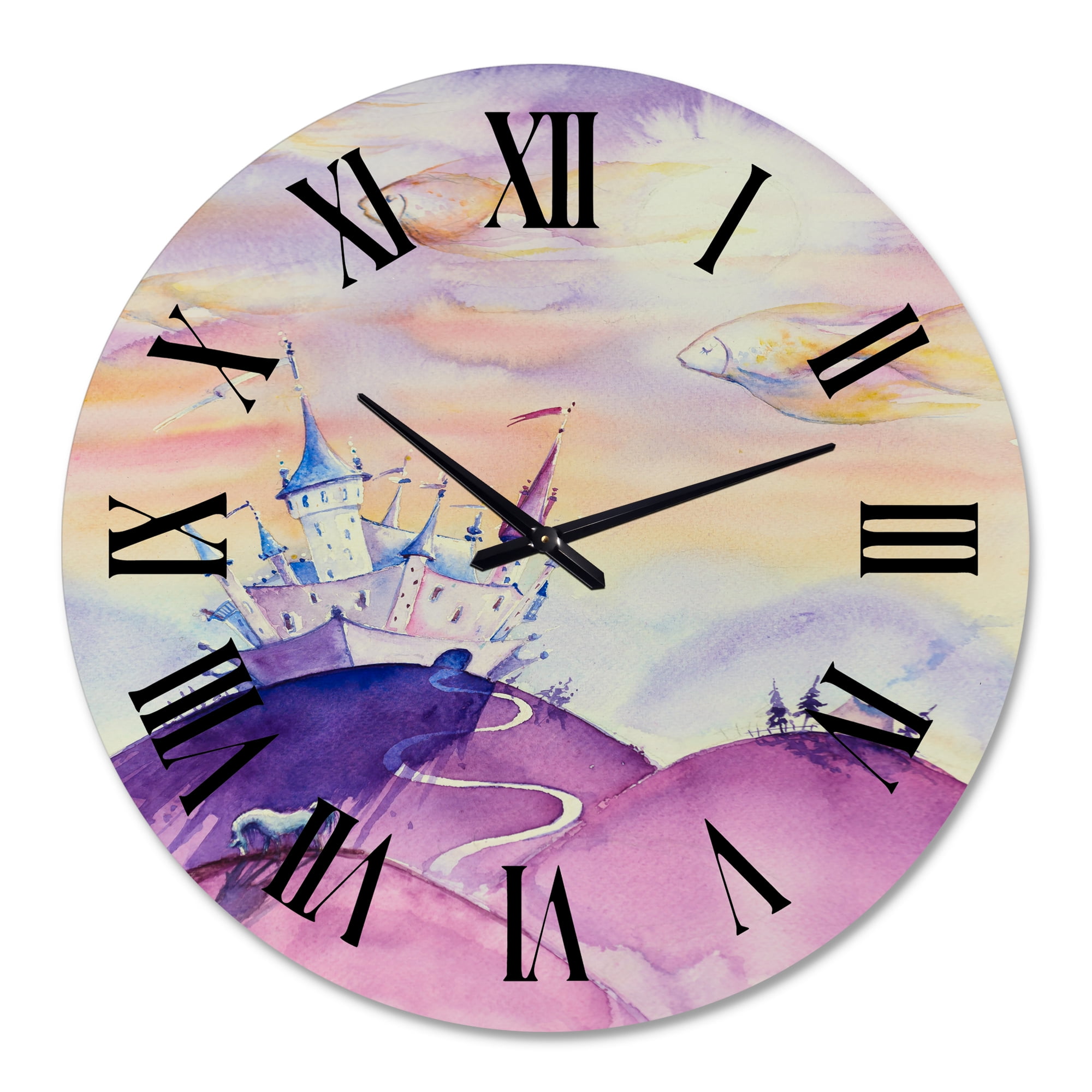 Designart 'Fairy Tale Kingdom On Purple Mountain Top' Children'S Art Wall Clock