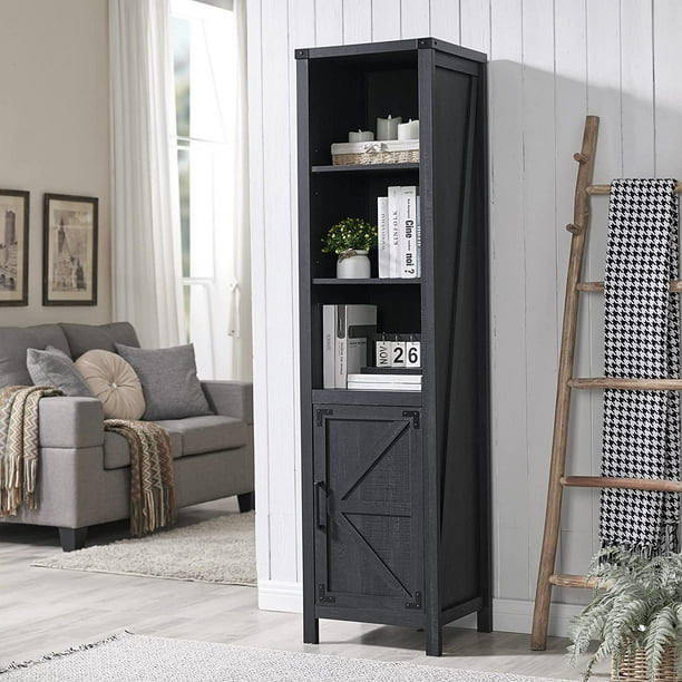 WBBGEROBIU Tall Narrow Bookcase with Doors 5 Shelf Skinny Bookshelf
