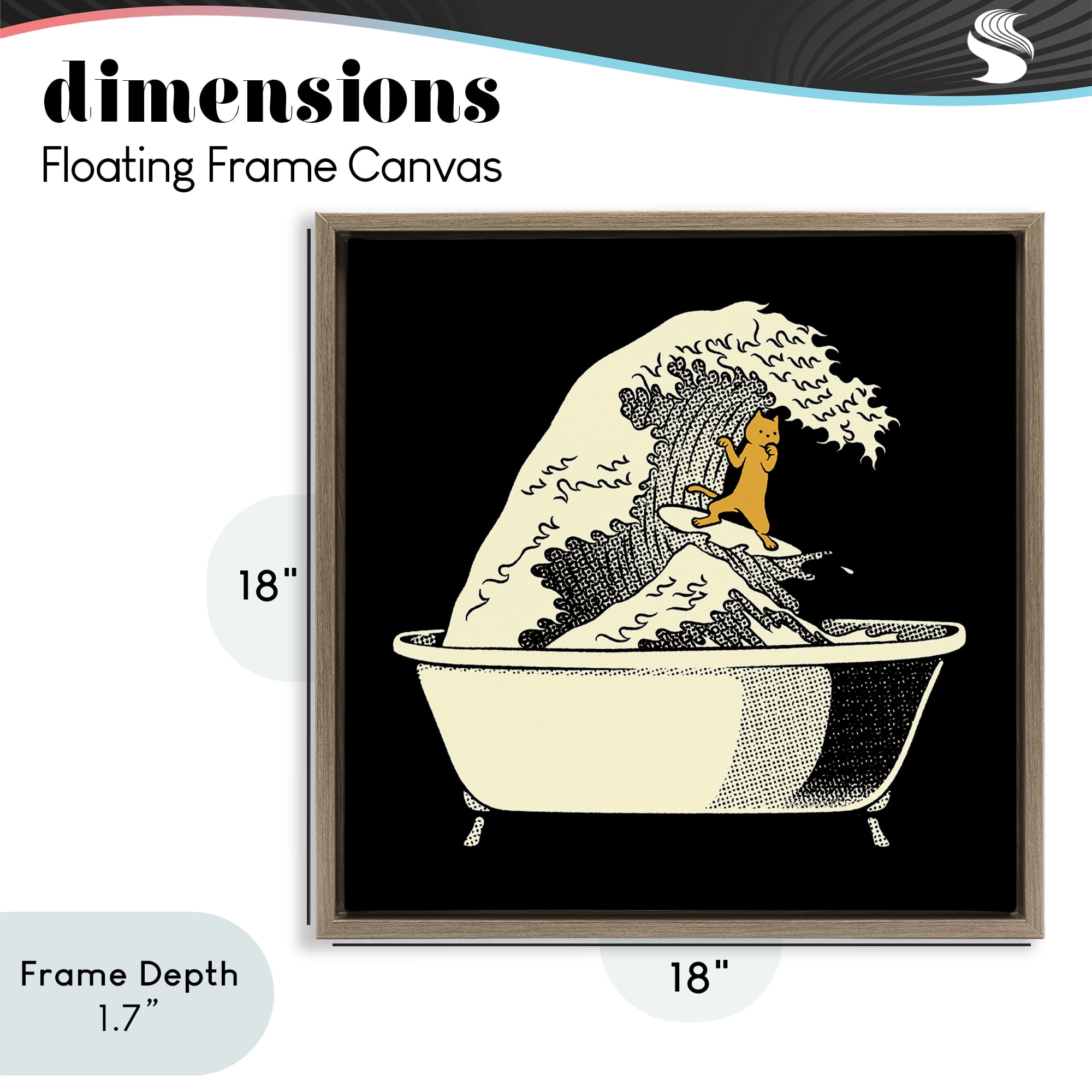 Stupell Industries Kanagawa Bathtub Cat Brown Framed Floater Canvas Wall Art, design by Tobe Fonseca