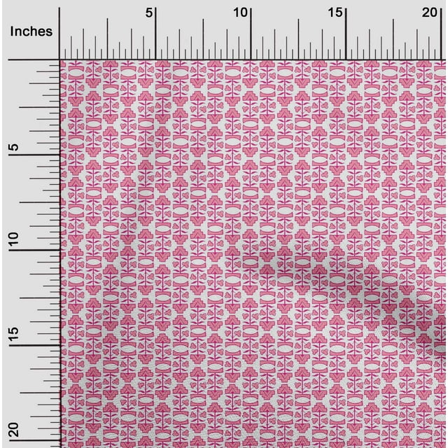 oneOone Cotton Cambric Fabric Leaves & Floral Block Print Fabric BTY 56 Inch Wide