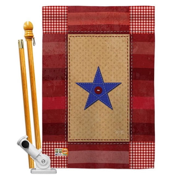Breeze Decor BD-MI-HS-108070-IP-BO-D-US12-BD 28 x 40 in. One Star Service Americana Military Impressions Decorative Vertical Double Sided House Flag Set with Pole Bracket Hardware
