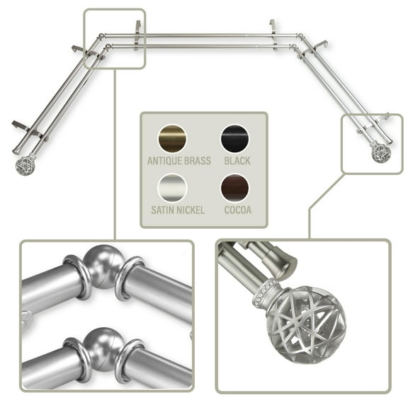 Domovina Ginny 13/16-inch Bay WIndow Double Curtain Rod-Color:Satin Nickel