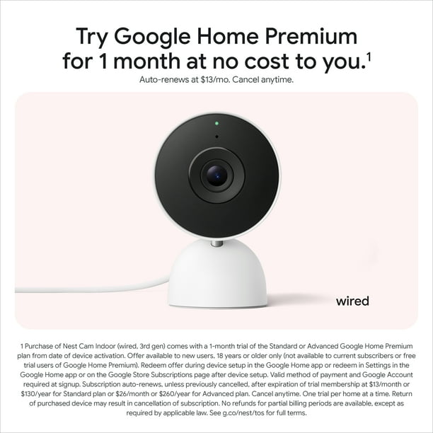 Google Nest Cam Indoor (Wired, 3rd Gen) - 2K Video and Gemini