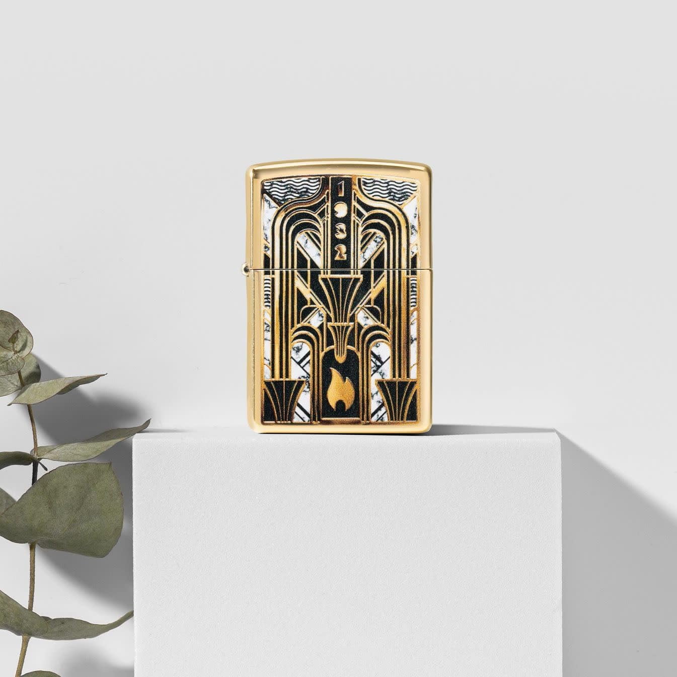 Zippo - Customized Message on Art Deco Flame High Polish Brass Pocket 46585