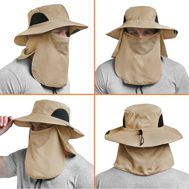 SUN CUBE Fishing Hat for Men Outdoor UV Sun Protection Wide Brim Sun Hat  with Neck Flap Face Cover - Outdoor Hiking Safari UPF50+ Boonie Bucket Hat