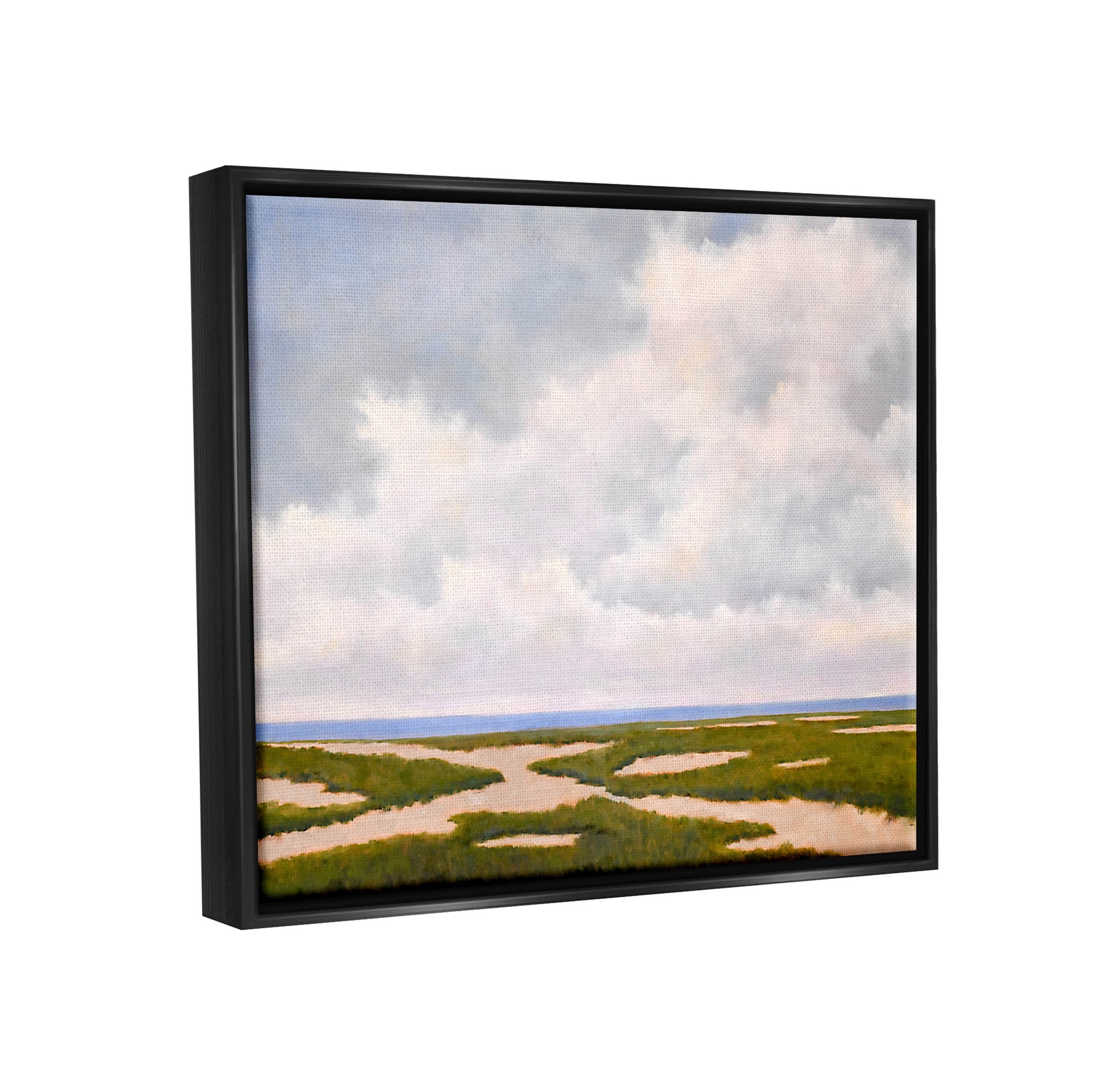 Stupell Industries Cloudy Distant Beach Horizon Painting Jet Black Floating Framed Canvas Print Wall Art, Design by Catherine Andersen
