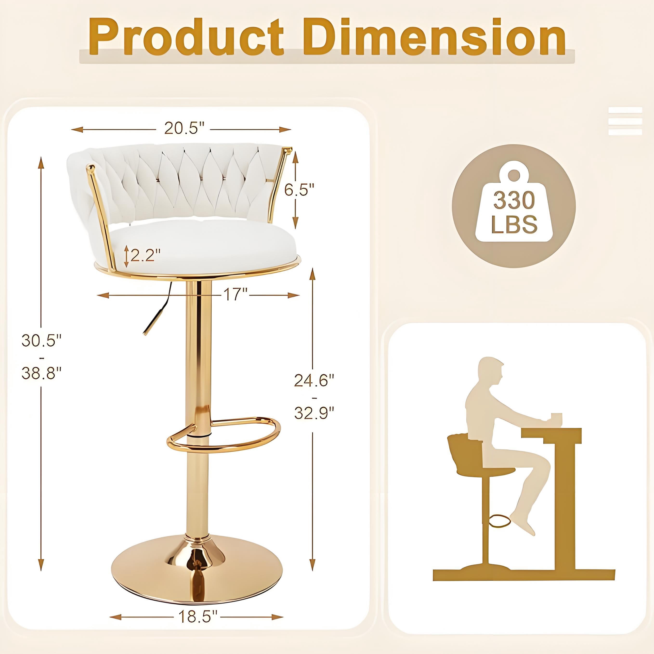 Howcool Velvet Swivel Bar Stools Set of 2 with Back and Arms, Adjustable Counter Height Kitchen Island Chairs with Gold Metal Legs & Base for Home Bar Dining Room