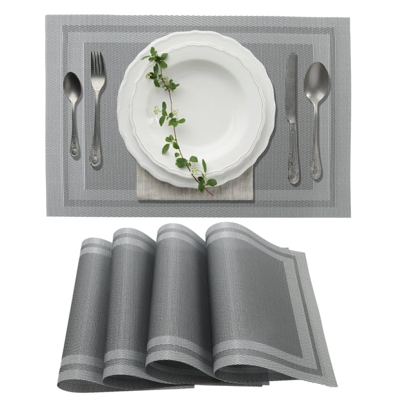 Unique Bargains 4 Pcs Double Frame Placemats PET Place Mats for Kitchen Dining Gray