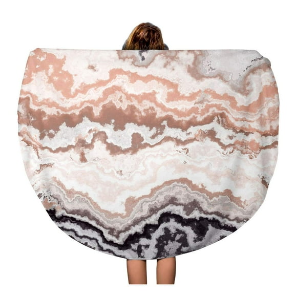 JSDART 60 inch Round Beach Towel Blanket Brown Agate Gem Stone Pattern Aluminosilicate Apricot Calcite Chalcedony Travel Circle Circular Towels Mat Tapestry Beach Throw