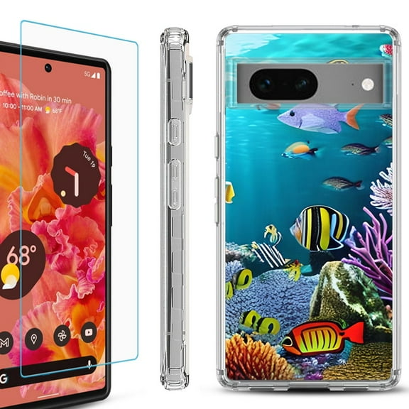 OneToughShield ® for Google Pixel 7a Shockproof Bumper Phone Case, with Tempered Glass Screen Protector - Underwater
