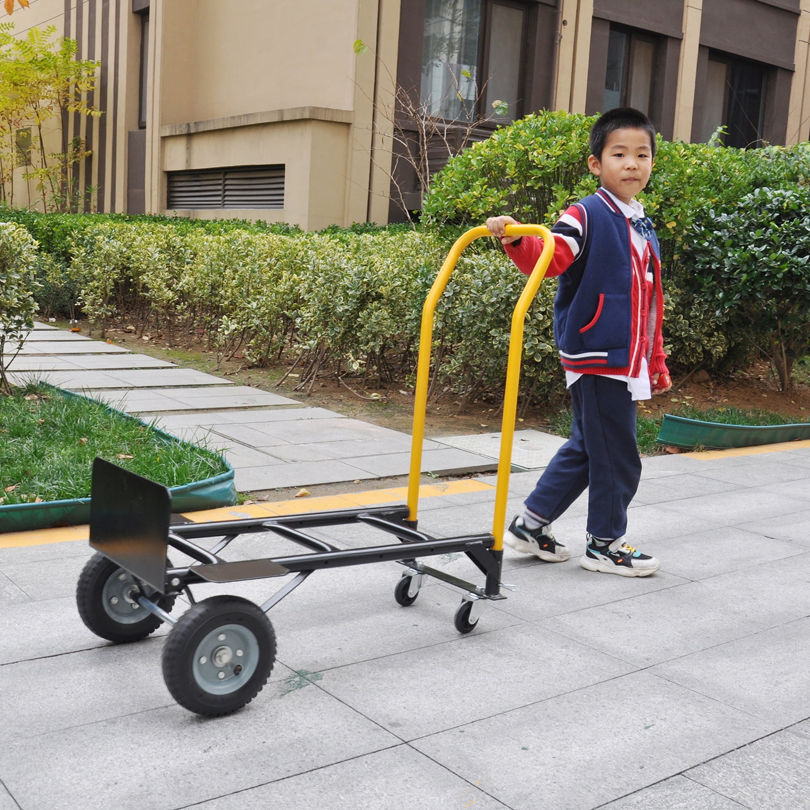 Hand Truck Dolly 2 Wheel Dolly Cart And 4 Wheel Push Cart With Swivel Wheels 330 LBS Capacity Heavy-Duty Luggage Trolley Cart For Moving Warehouse Garden Grocery