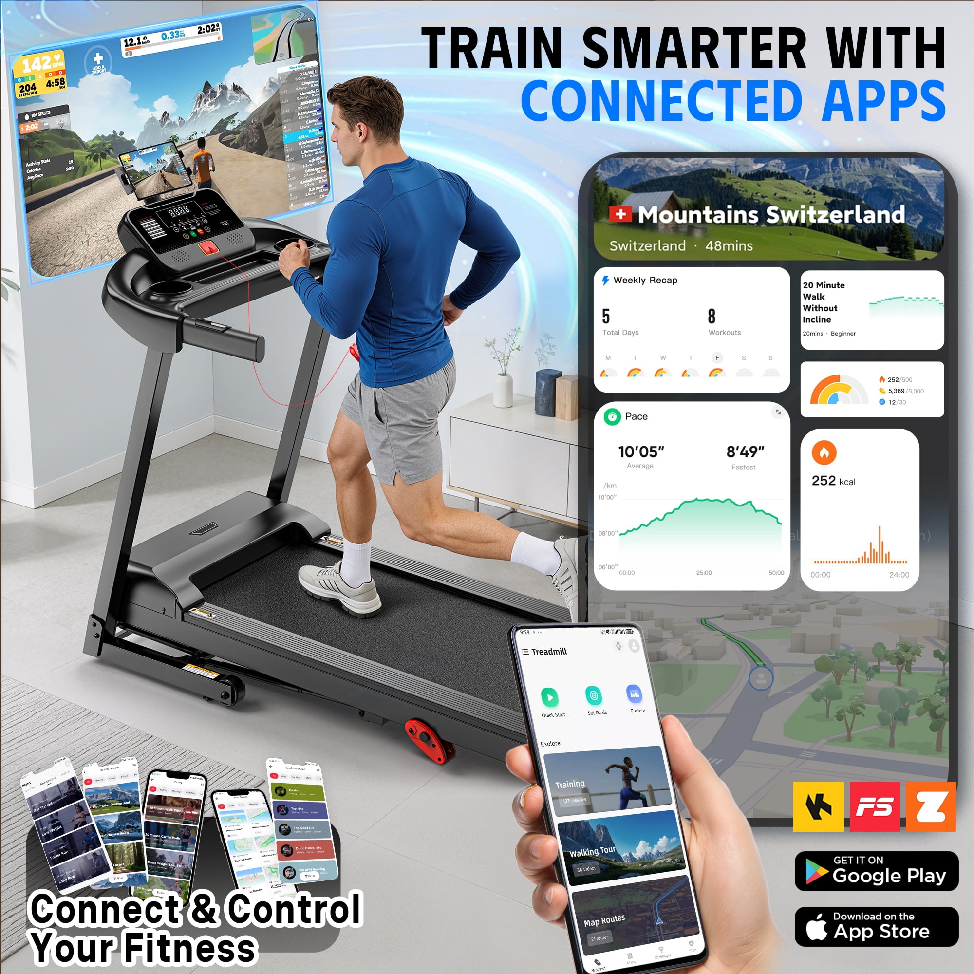 Walking Treadmill Pad with Incline - Portable Incline Treadmill, Walking Pad with Handle Bar, 3.0HP Low Noise, 3 in 1 Treadmills for Home, Office,Wide Belt, App, Heart Rate