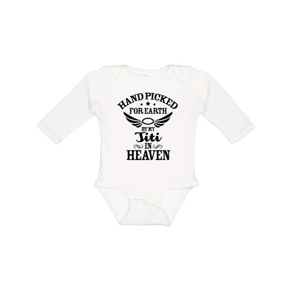 Inktastic Handpicked for Earth By My Titi in Heaven with Angel Wings Boys or Girls Long Sleeve Baby Bodysuit