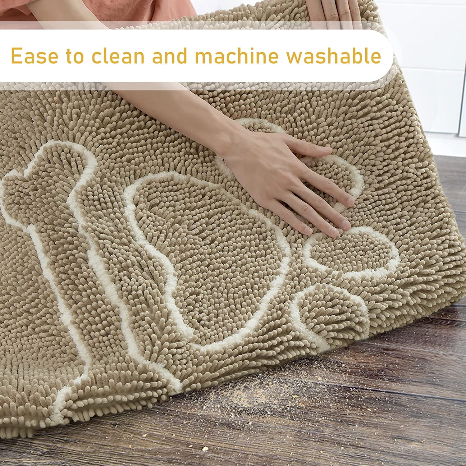 DweIke Indoor Door Mat Entryway Rug Chenille Doormat Machine Washable Doormat for Dog Paws,24"x36",Camel
