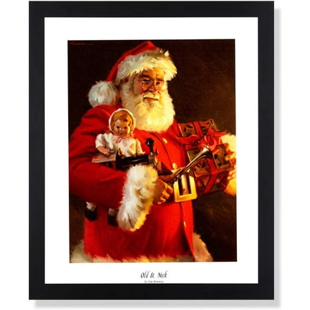 Christmas Letterhead Art Old St Nick Santa Clause Christmas Picture Black Framed Art Print #1 ()
