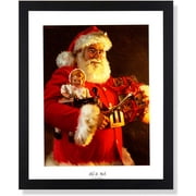Old St Nick Santa Clause with Toys Portrait Christmas Holiday Tom Browning Wall Picture Art Print 16x20 Black Frame with REAL GLASS