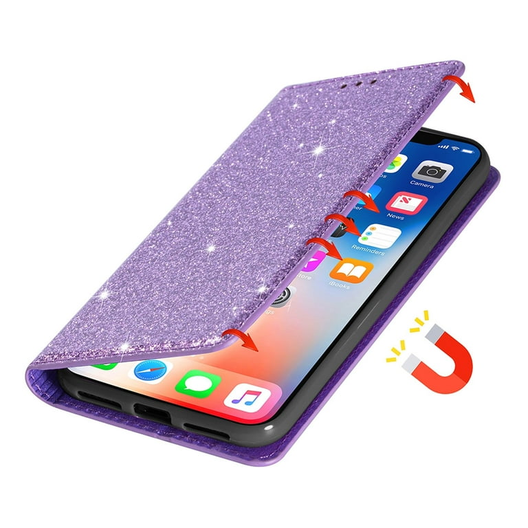 For Samsung Galaxy S24 Ultra Luxury Ultra-Thin Bling Glitter Leather  Magnetic Wallet Flip Stand Buil-in Card Slot & Kickstand Shockproof Phone Case  Cover 