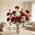 thumbnail image 6 of 7 Bundles 3-Heads Faux Silk Peony Flowers Realistic Fake Floral Stems Home Wedding Table Centerpiece Vase Decor,Red, 6 of 6