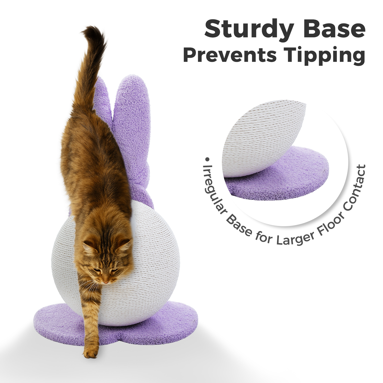 PEQULTI 23" Cute Cat Scratching Post Bunny Style Cat Scratcher with Paper Rope for Indoor Kitten Purple