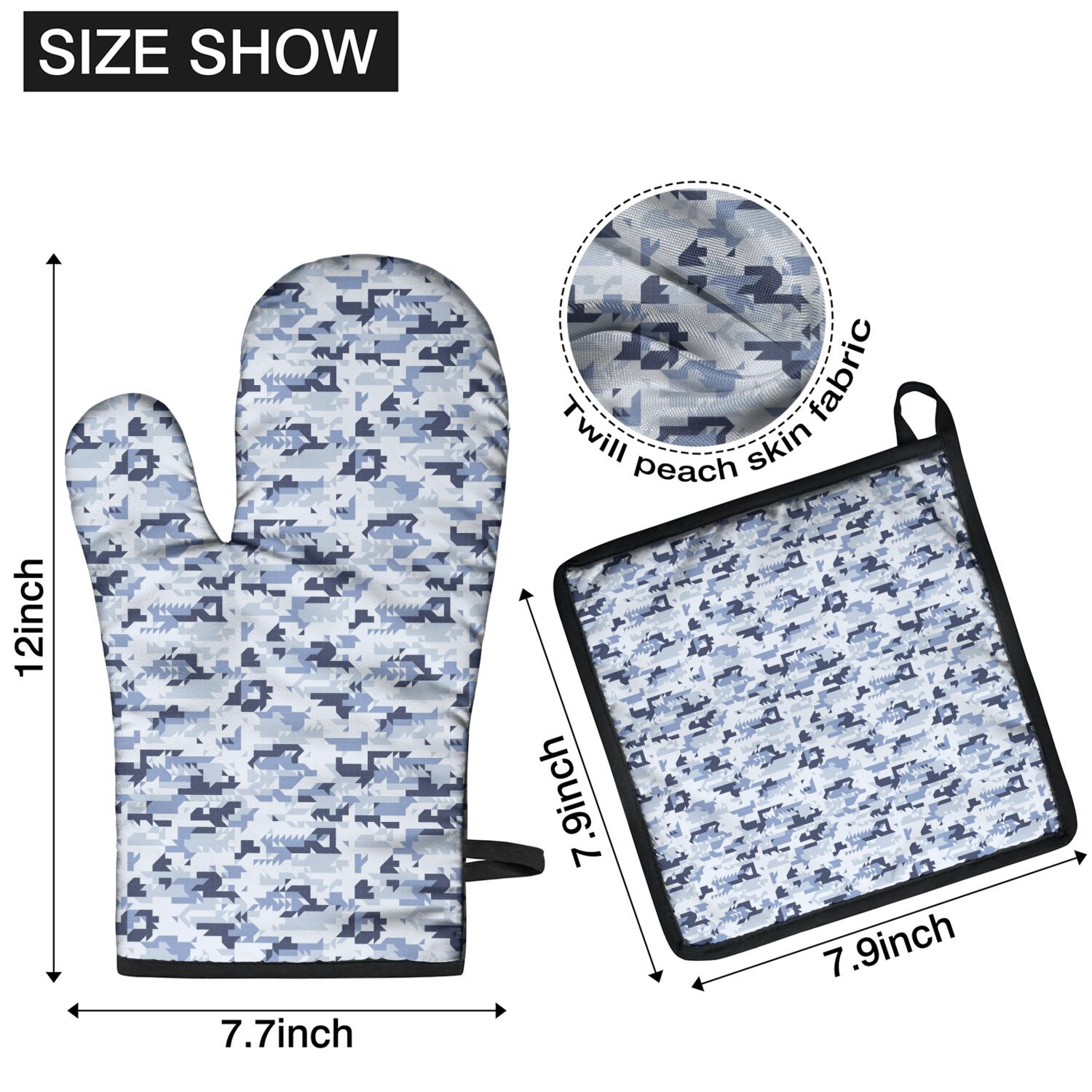 Camouflage Oven Mitts and Pot Holders Set Of 4, Heat Resistant Kitchen Gloves with Non-Slip Grip, Hanging Loop, Soft Cotton Lining for Baking, Cooking, Grilling, Barbecue