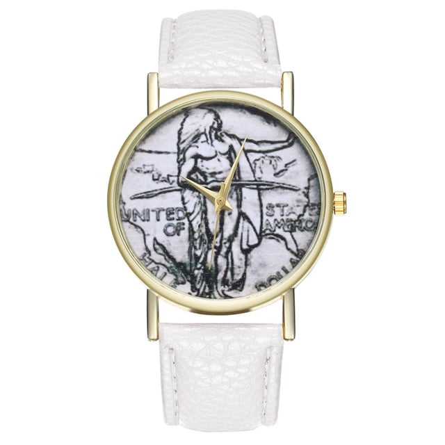 Reloj de cuarzo blanco vintage para pareja, con cuerpo de aleación y correa de PU, con dije retro para él y para ella