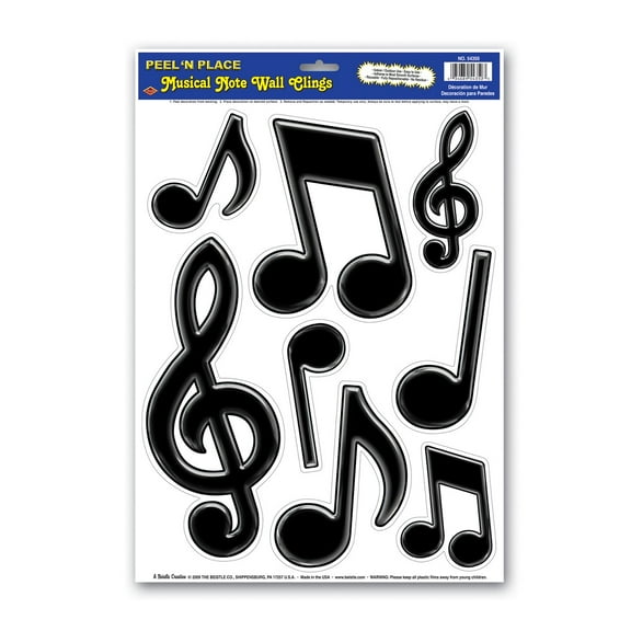 Party Central Club Pack of 96 Black 50's Rock and Roll Musical Note Peel 'N Place Decors 17"