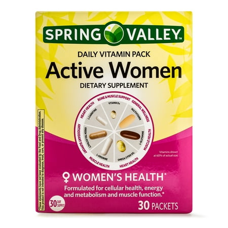Spring Valley Active Women Daily Vitamin Packs, 30